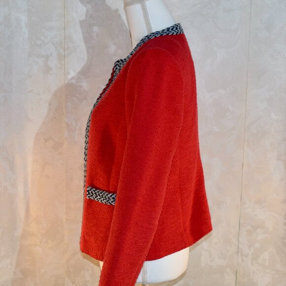 Talbots Size 8 Red Tweed Tipped Blazer Jacket Black White Trim - Picture 3 of 6